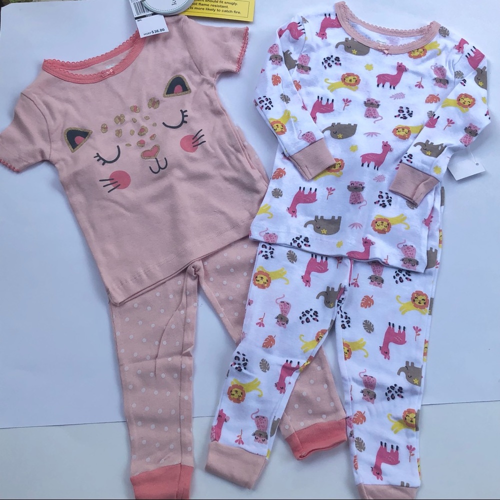NWT Baby Girls Animals Sleepwear 4pc set